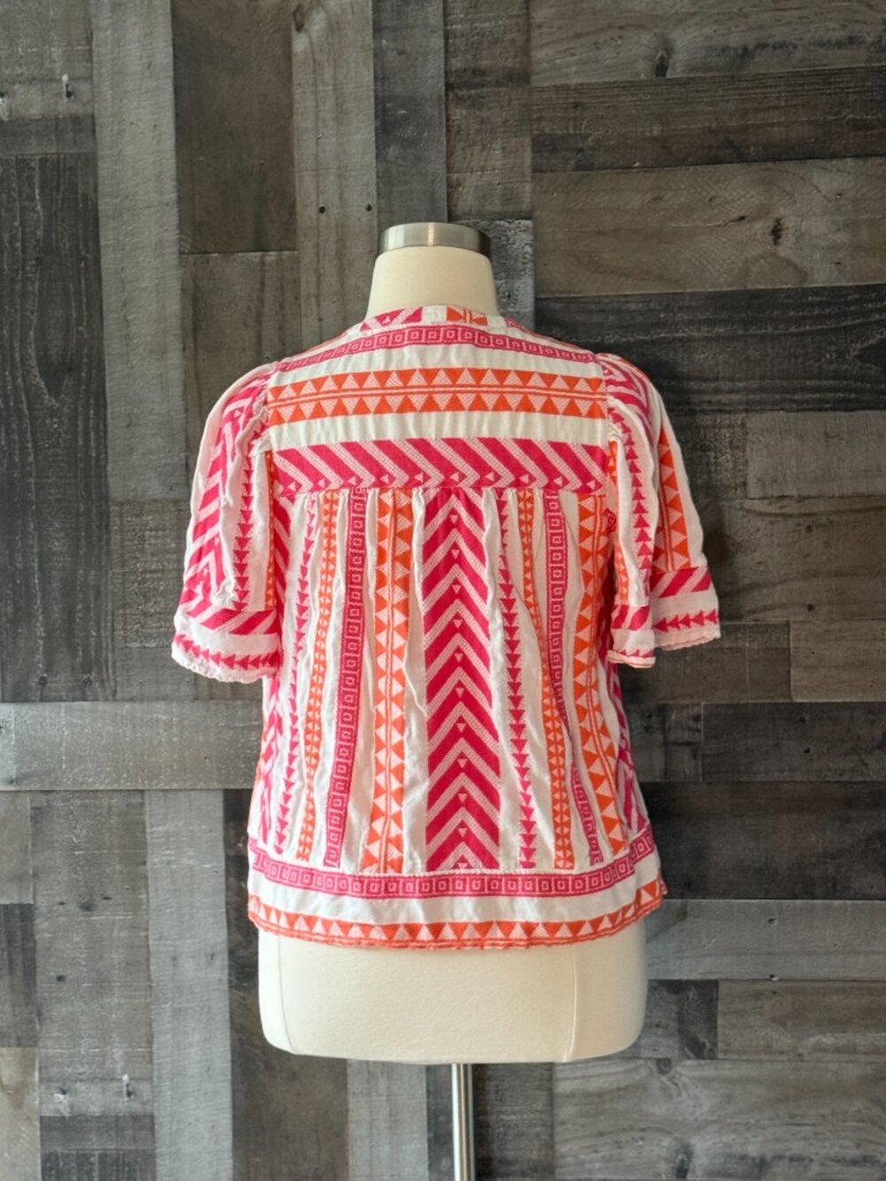 Pink orange embroidered peasant top large tropical beach feminine barbiecore - Picture 6 of 10